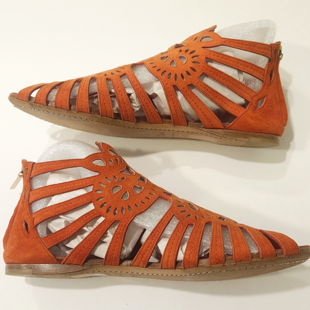 Dior Gladiator Sandal Flats Suede Leather Size 8.5, 39 Vermillion Orange - Picture 5 of 16
